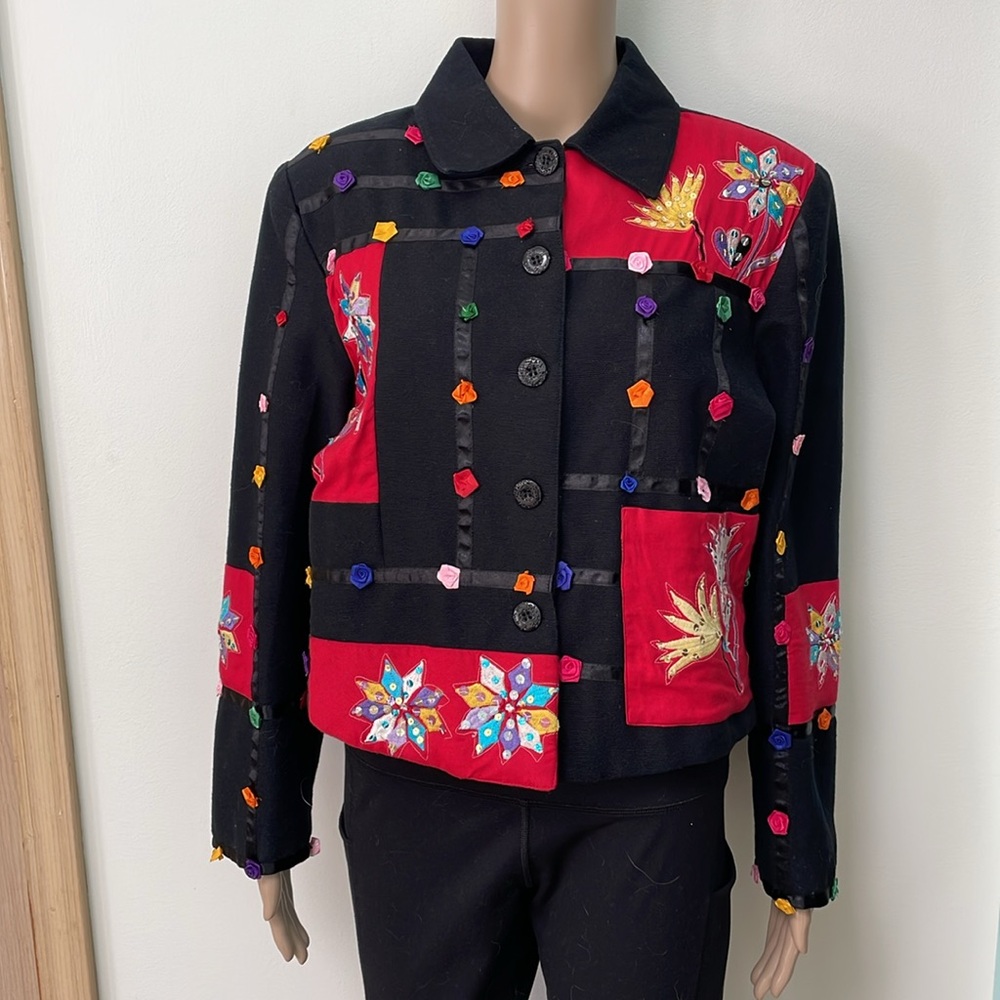 Vintage Anage Black Embellished Artsy blazer Jacket